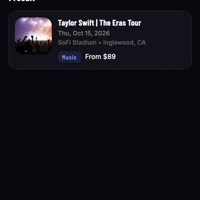The Search screen showing search results for Taylor Swift